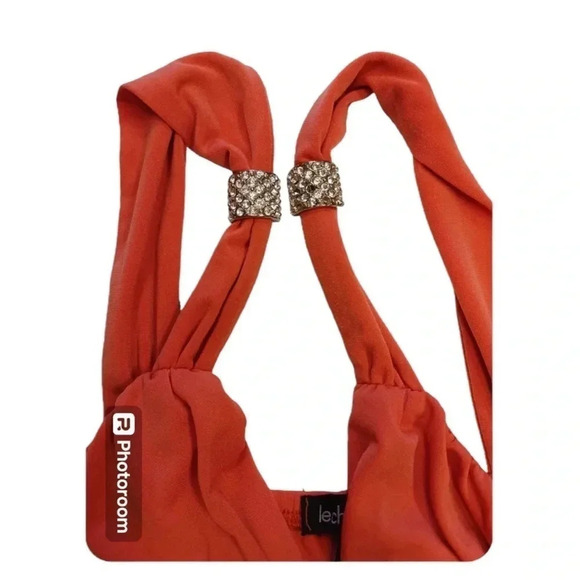 Le Chateau Formal Coral Sleeveless Midi Wrap Dress  Size Medium - Picture 6 of 10